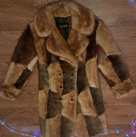 Muskrat multi-coloured long winter coat, Genuine fur, size Small - Picture 5 of 15